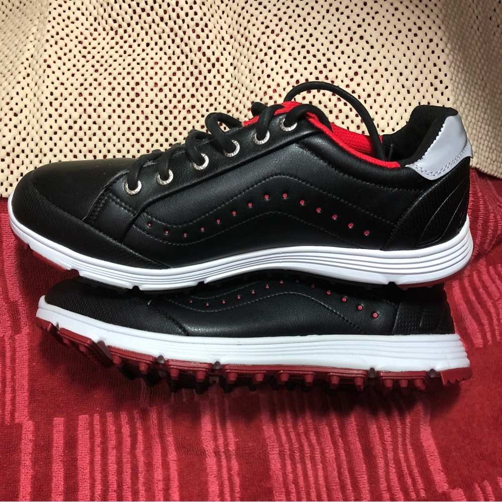 Thestron Motion Pro Golf Shoe size 9.5 Black with Red and White